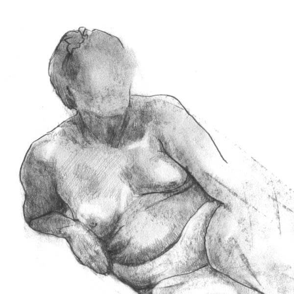 Figure drawing of reclining nude for MIAD drawings.