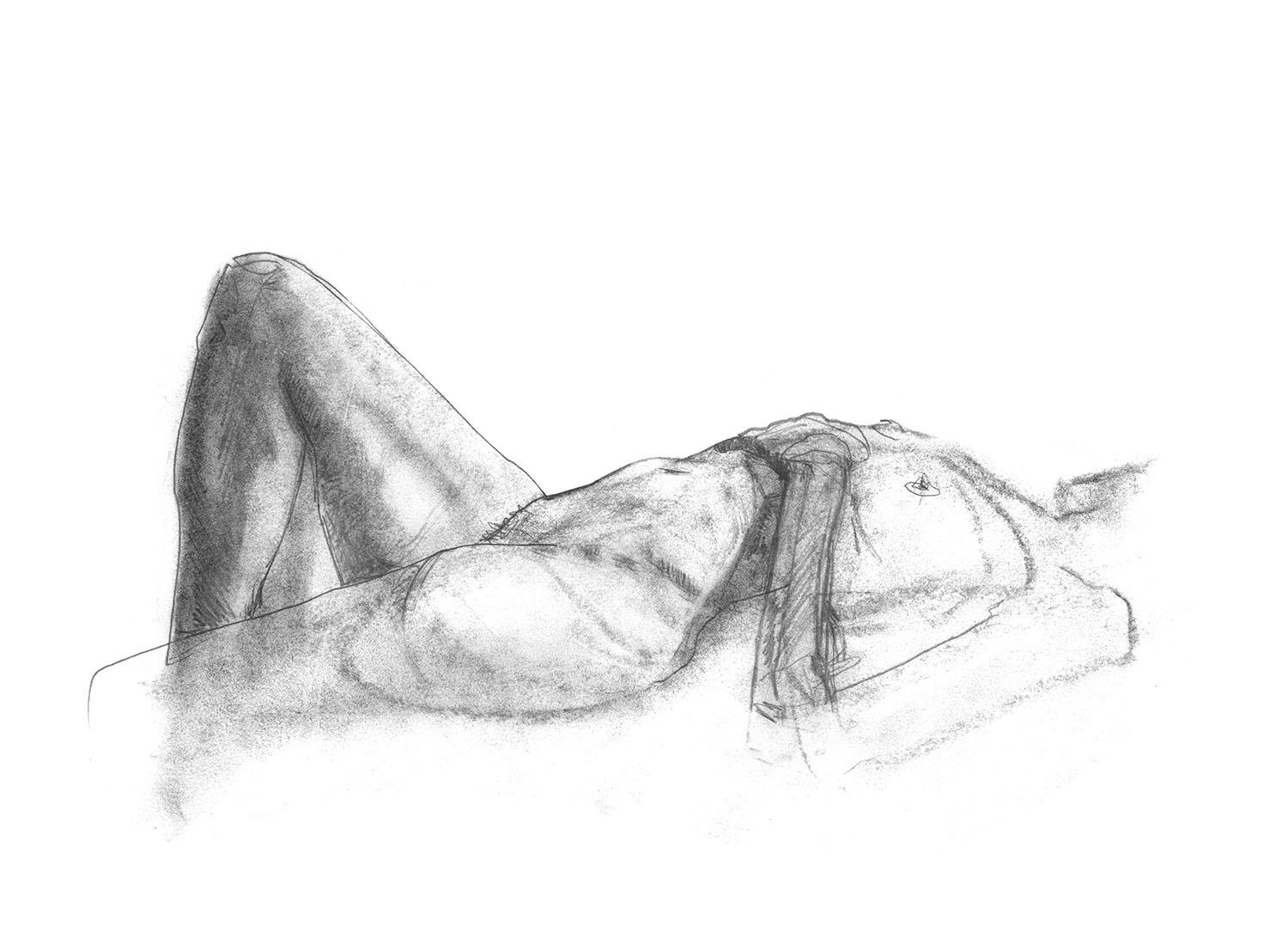 Female model standing with hands together.
