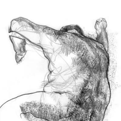 Male model reaches and hangs arms in the air