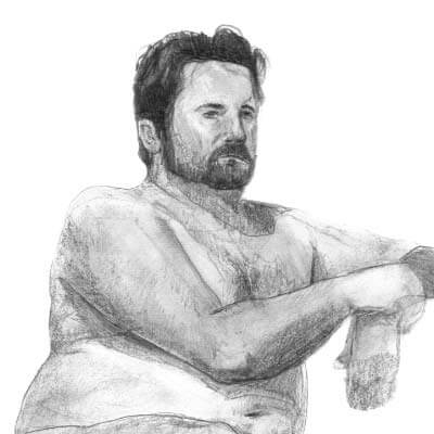 Robust man with beard holding hands