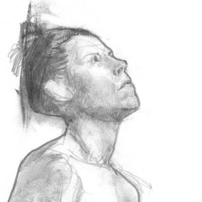 Female model looking up with a unsettling mood