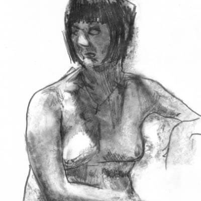 short haired nude woman staring off into the distance